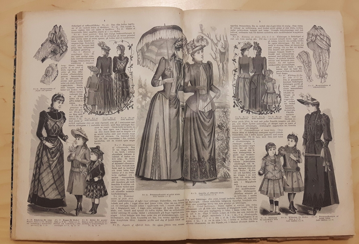 Pärmen ''spräcklig'' i svart, grönt och gult. Från år 1889. Mode-och mönstertidningen fanns i Alma Nordahls Modeaffär, Vänersborg.

X  Iduns Mode- och Mönstertidning utgifen af Fritiof Hellberg.

Se bilaga VM 17 624.
