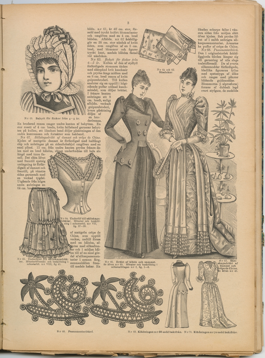 Pärmen ''spräcklig'' i svart, grönt och gult. Från år 1889. Mode-och mönstertidningen fanns i Alma Nordahls Modeaffär, Vänersborg.

X  Iduns Mode- och Mönstertidning utgifen af Fritiof Hellberg.

Se bilaga VM 17 624.