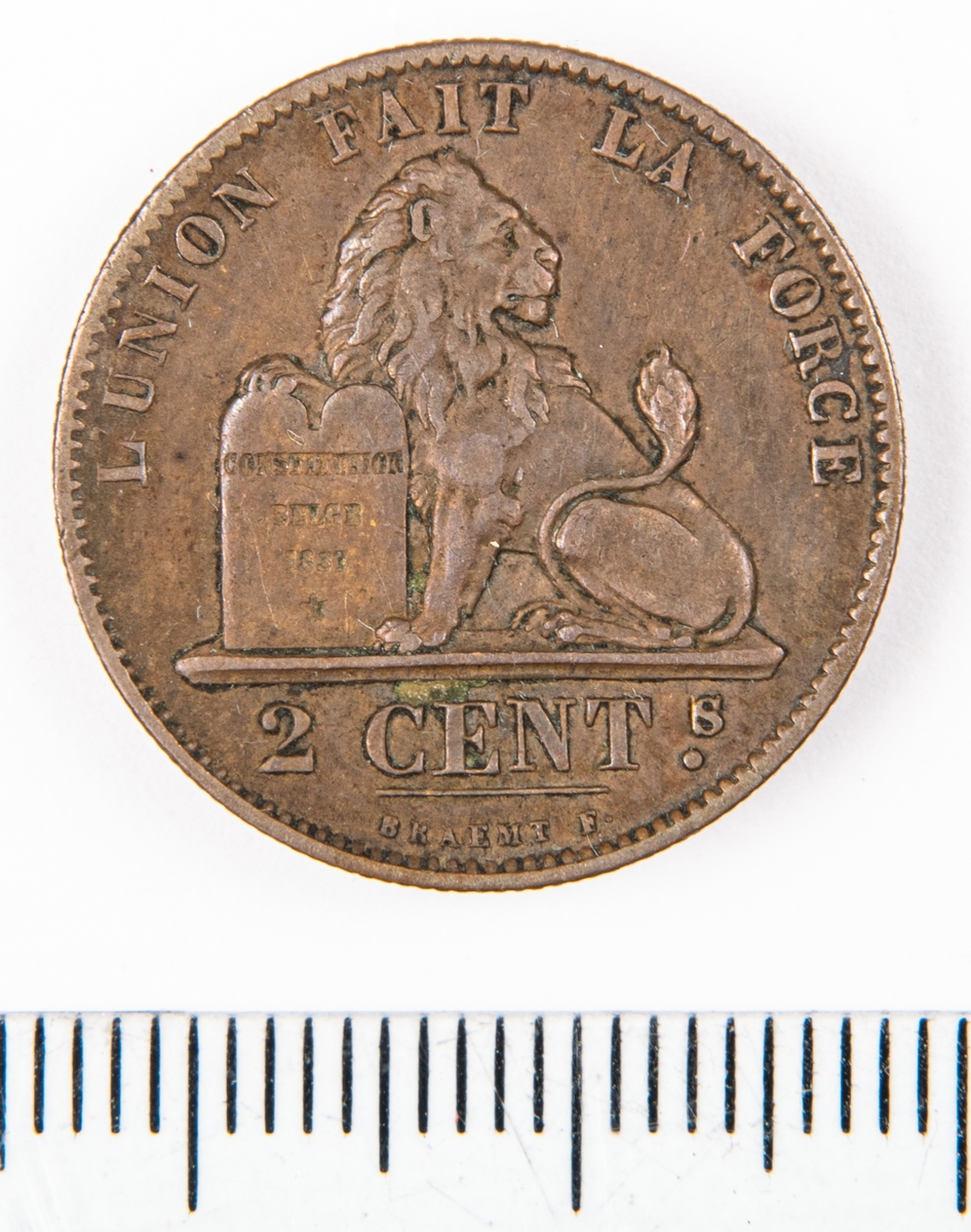 Mynt, Belgien, 1873, 2 Centimes.