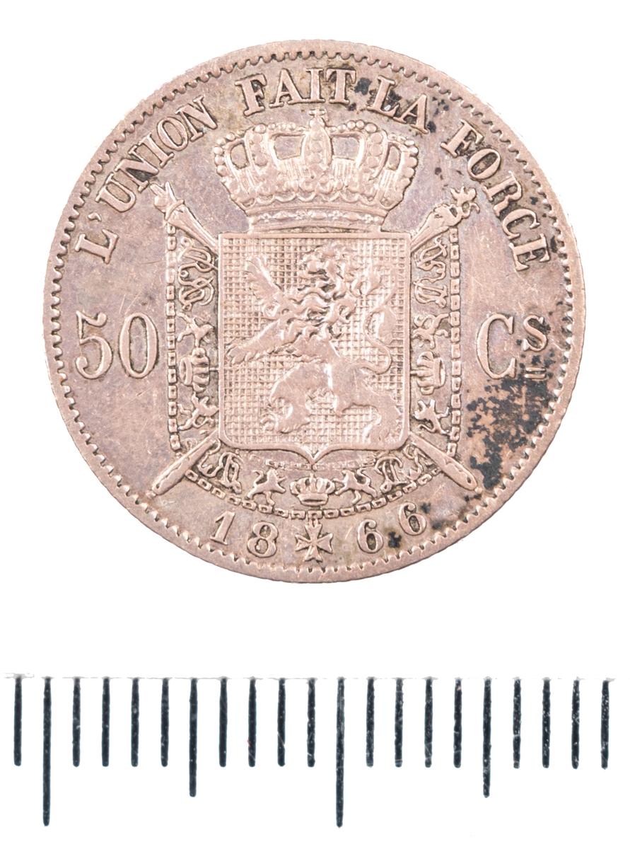 Mynt, Belgien, 1866, 50 Centimes.