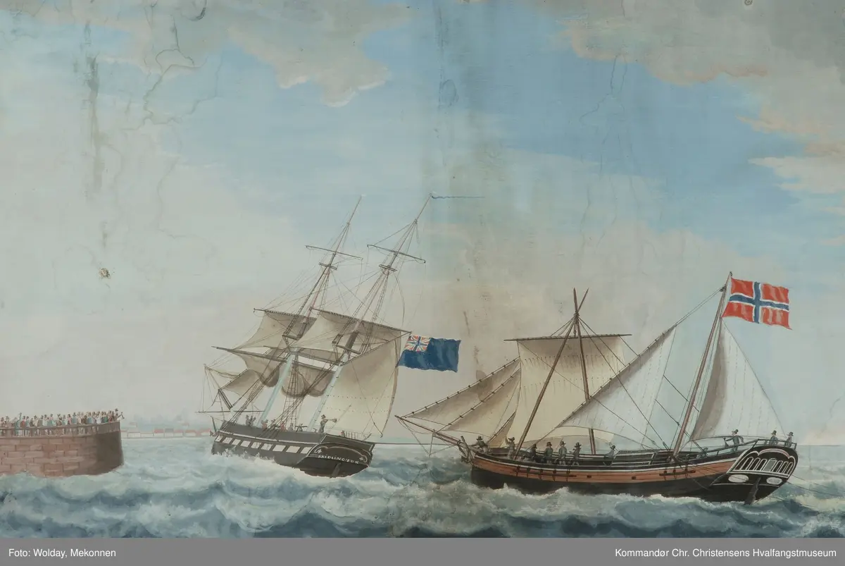 Galeasen MARIE blir slept inn til Bredington av en engelsk brigg den 12. desember 1813