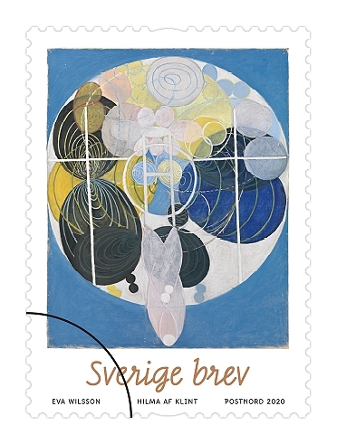 Frimärken i rulle med tio självhäftande frimärken med figurmålning nr. 5. Valör 11 kr.