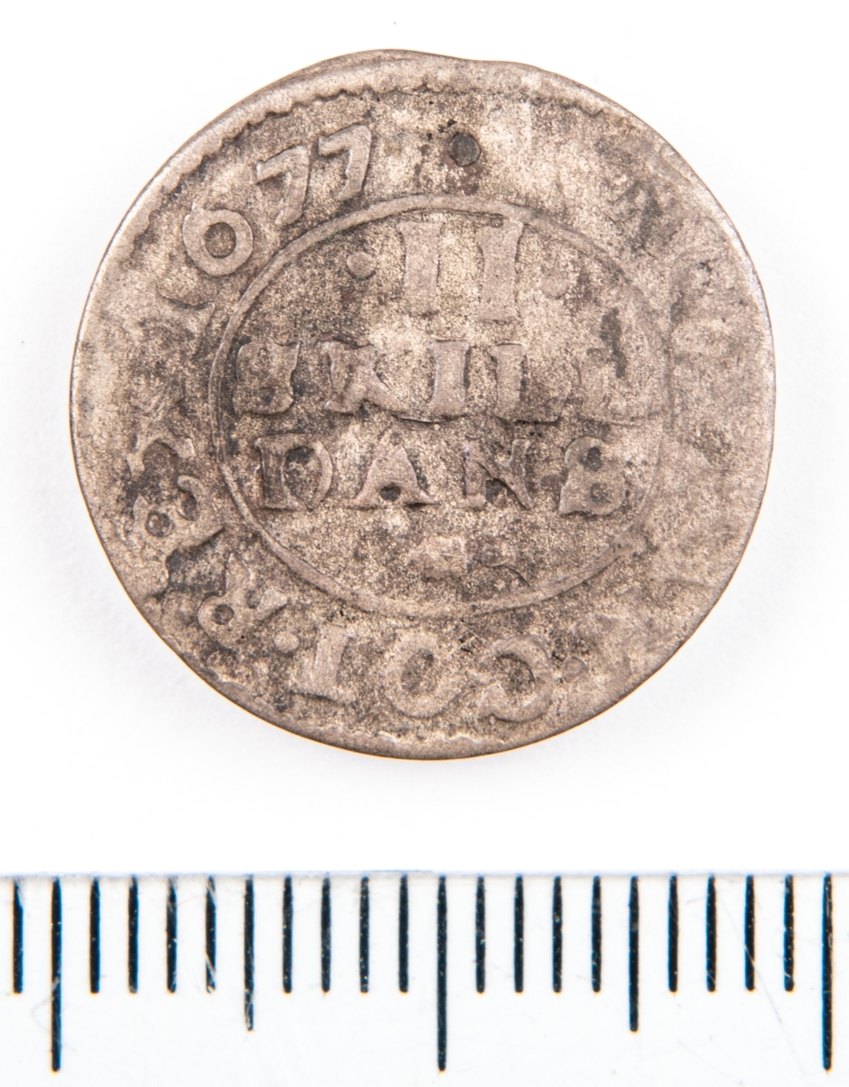 Mynt, Danmark, 1677, 2 Skilling.