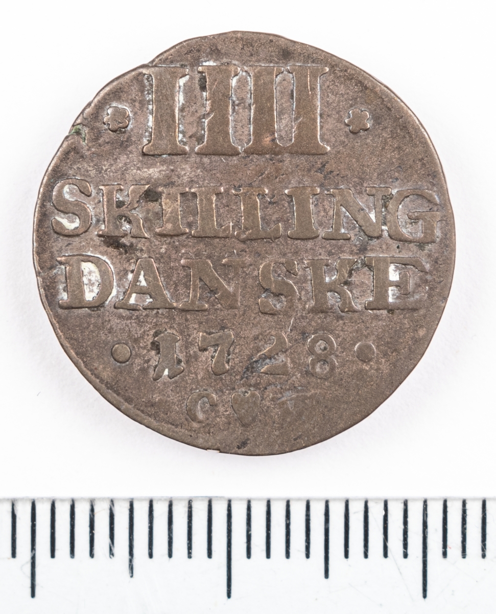 Mynt, Danmark, 1728, 4 Skilling.