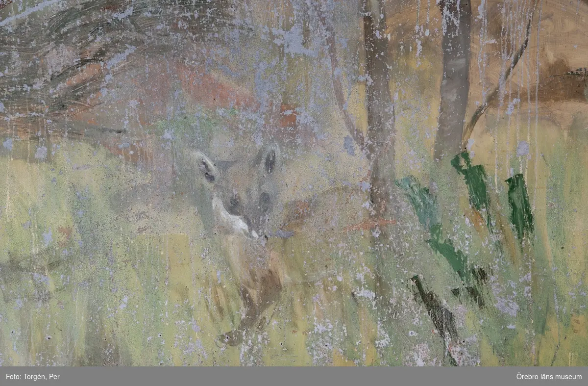 Dokumentation av väggmålningar utförda av konstnär Bror Drake af Hagelsrum. Målningarna har troligtvis sitt ursprung från en sommarstuga i närheten av Skattkärr i Värmland.