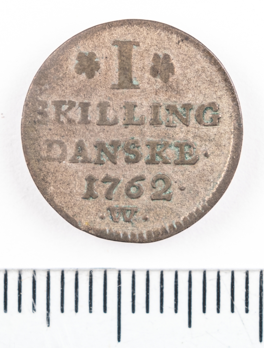 Mynt, Danmark, 1762, 1 Skilling.