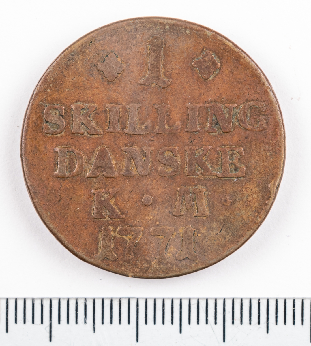 Mynt, Danmark, 1771, 1 Skilling.