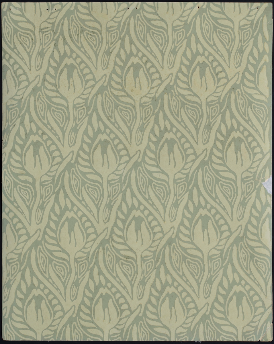 Tapetprøve med stilisert tulipanmønster.