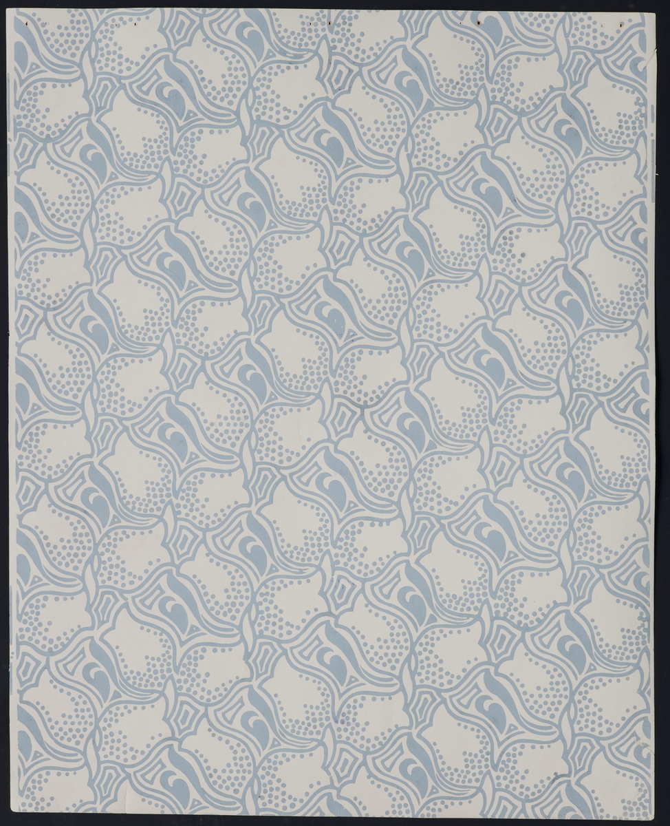 Tapetprøve med stilisert akeleiemønster.
