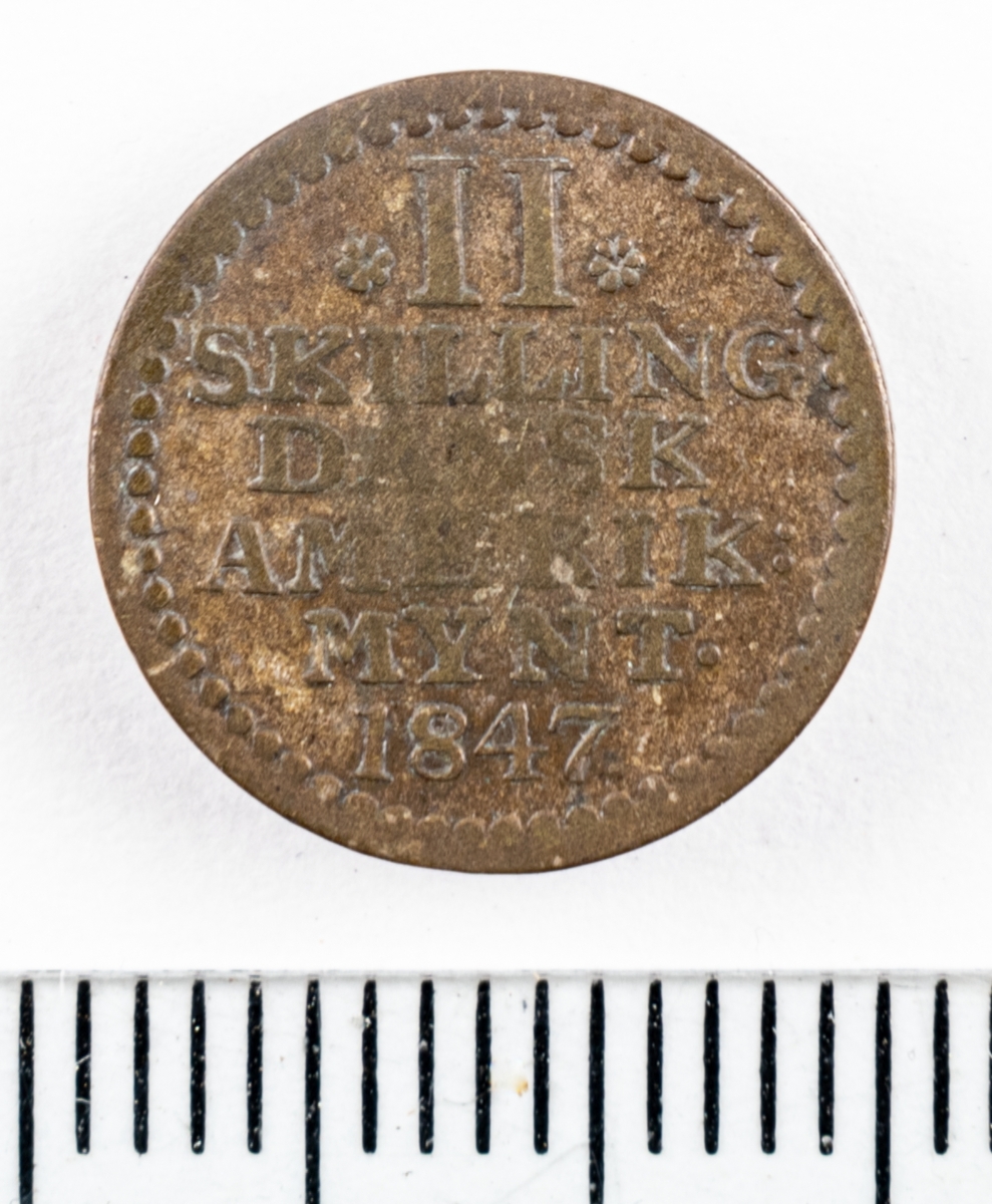 Mynt, Danmark, 1847, 2 Skilling.