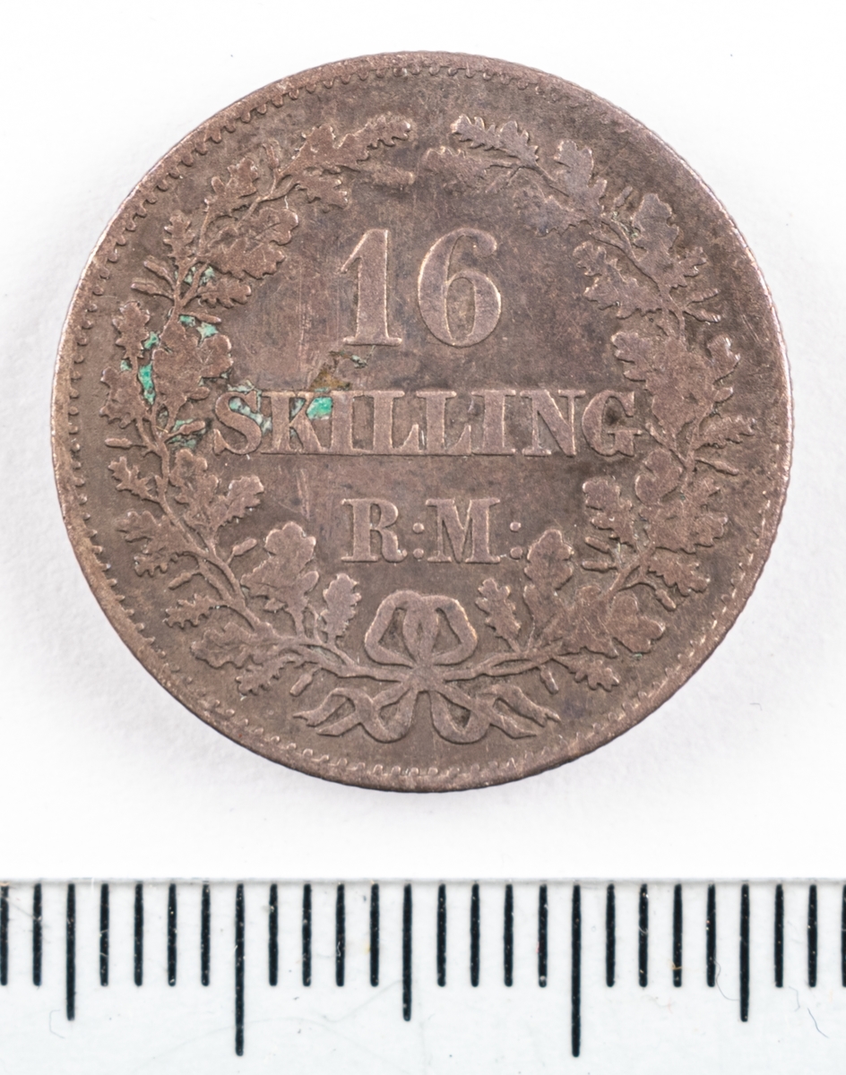 Mynt, Danmark, 1858, 16 Skilling.