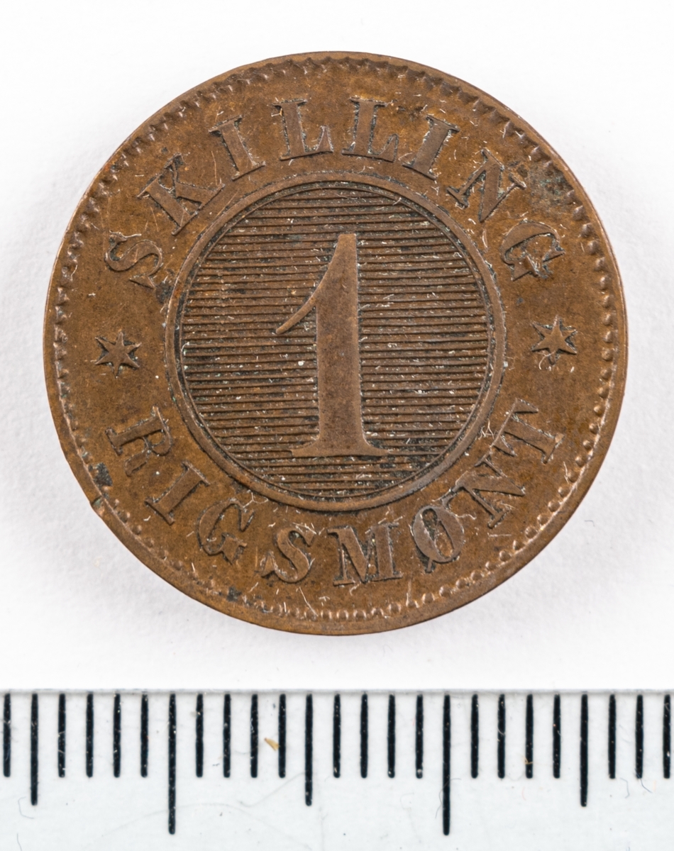 Mynt, Danmark, 1867, 1 Skilling.