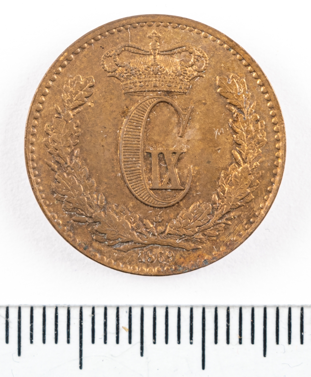 Mynt, Danmark, 1869, 1 Skilling.