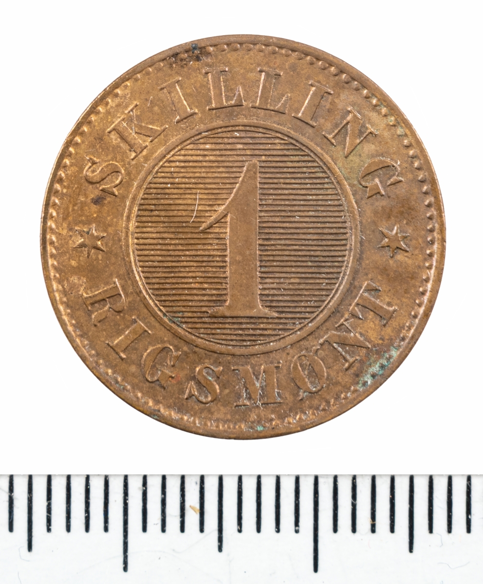Mynt, Danmark, 1869, 1 Skilling.