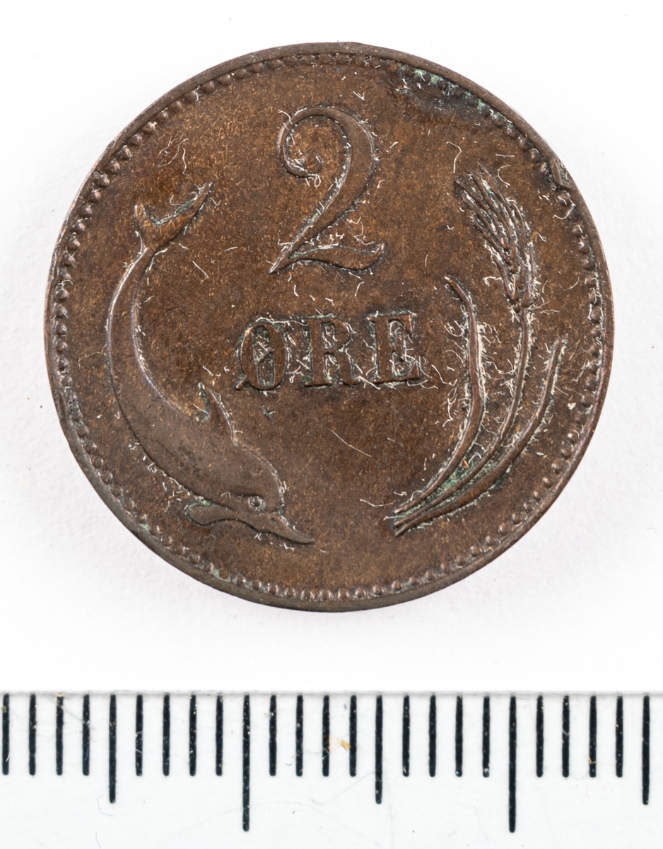 Mynt, Danmark, 1874, 2 Öre.