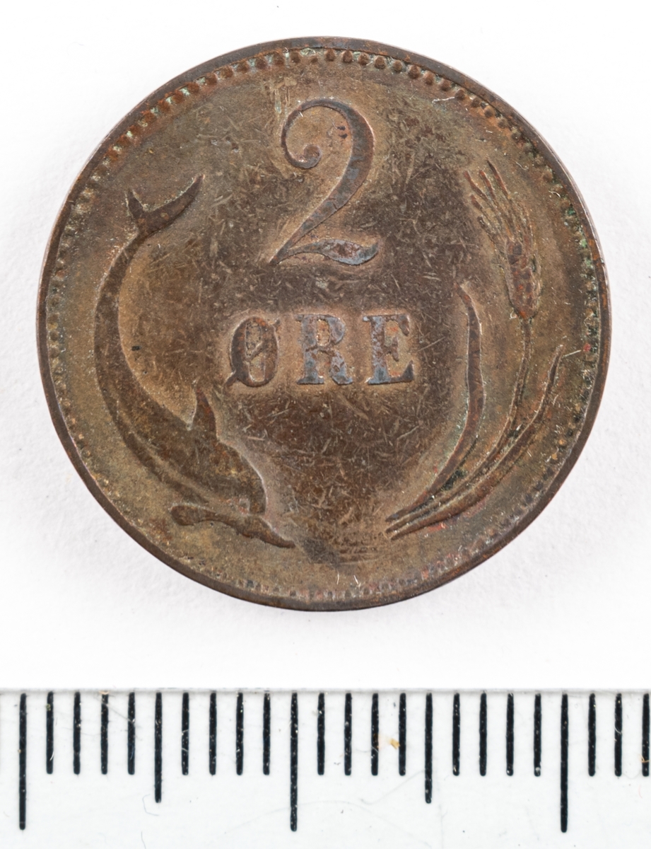 Mynt, Danmark, 1897, 2 Öre.