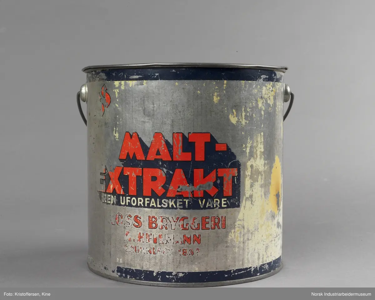 Blikkspann med maltekstrakt fra Moss bryggeri