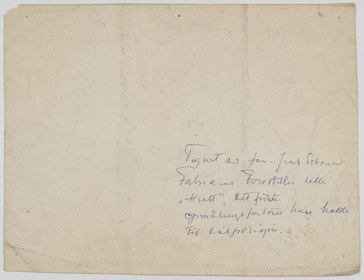 Delvis kolorert blyant- og pennetegning av skip.