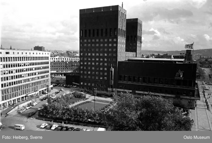 utsikt, plass, park, biler, Rådhuset, kontorbygninger