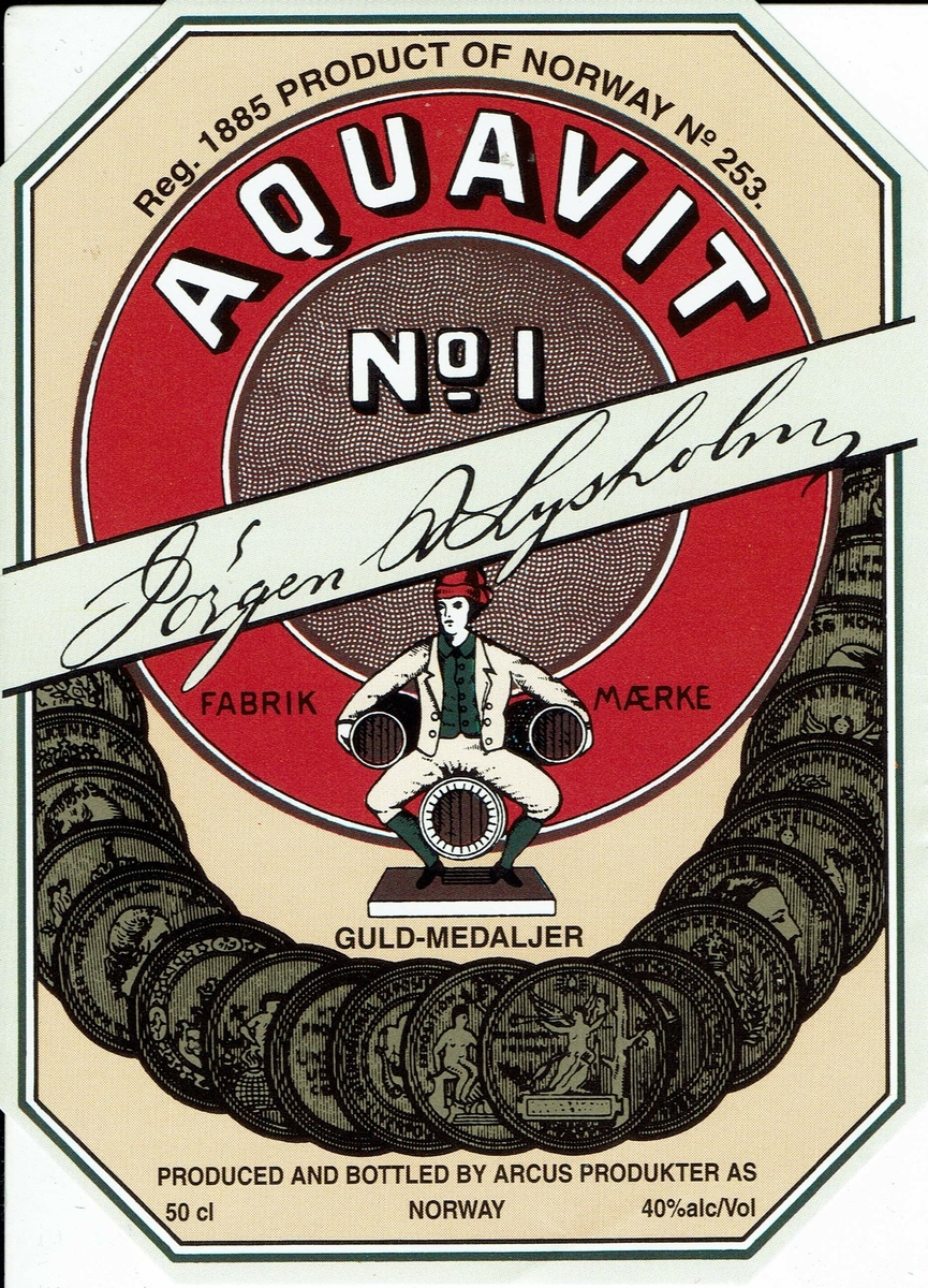 Lysholm no 1. Arcus Producter AS. 40 % alc/vol. Med engelsk tekst. 