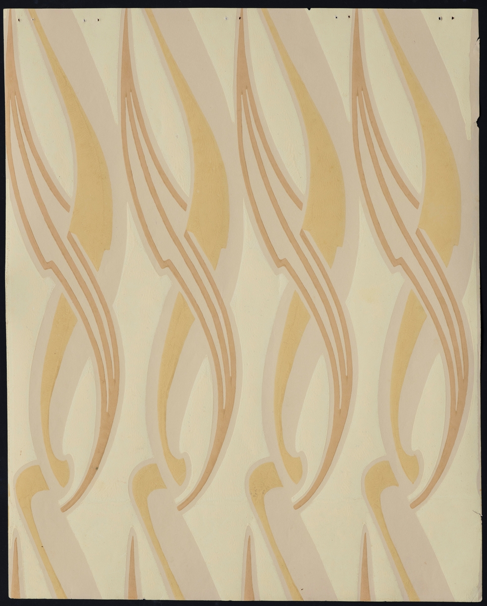 Bok/ hefte med 26 tapetprøver à 47,8 x 59,8 cm. Boken består av 5 mønster med ulike fargevariasjoner. Mønstrene er Tulipan, Akeleie, Dahlia, Dynamografikk og ett uten navn.