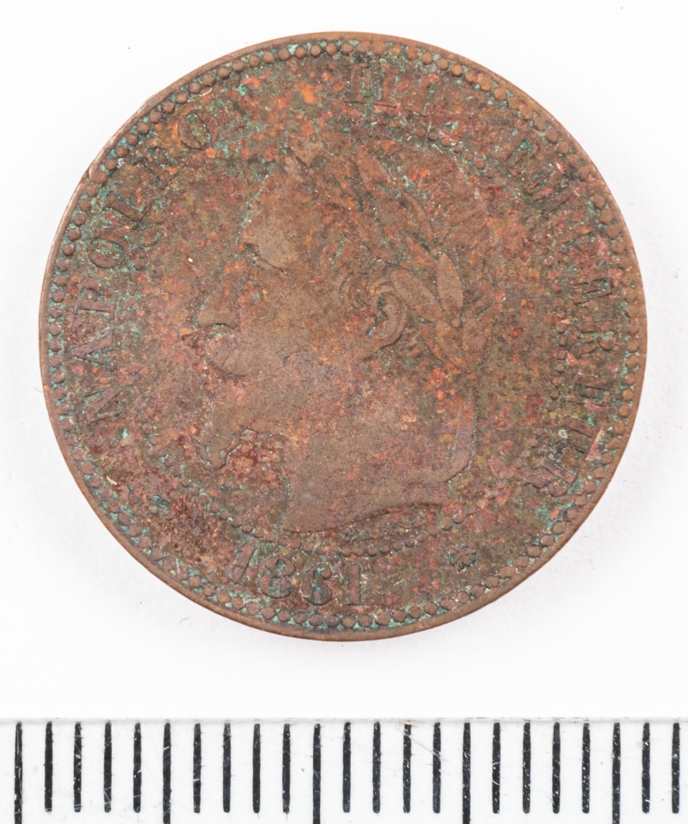 Mynt Frankrike 1861 2 Centimes.