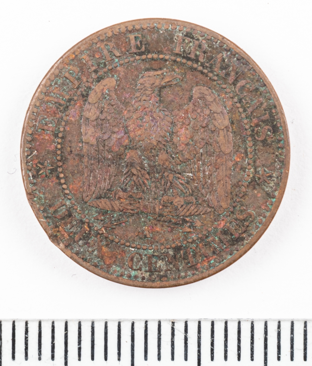 Mynt Frankrike 1861 2 Centimes.