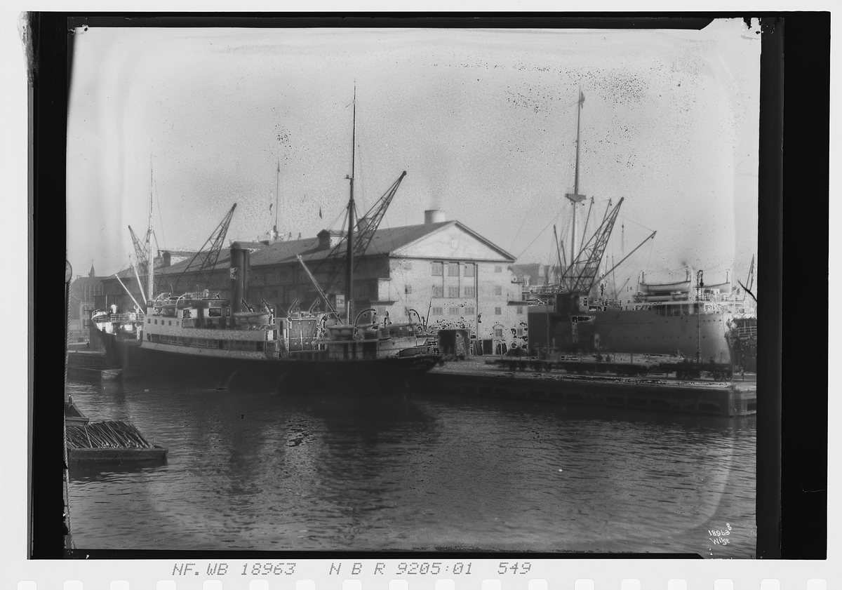 Ant. DS "Blenheim" ligger til kai ved Amerikalinjens varehus, Oslo. Fotografert 1925.