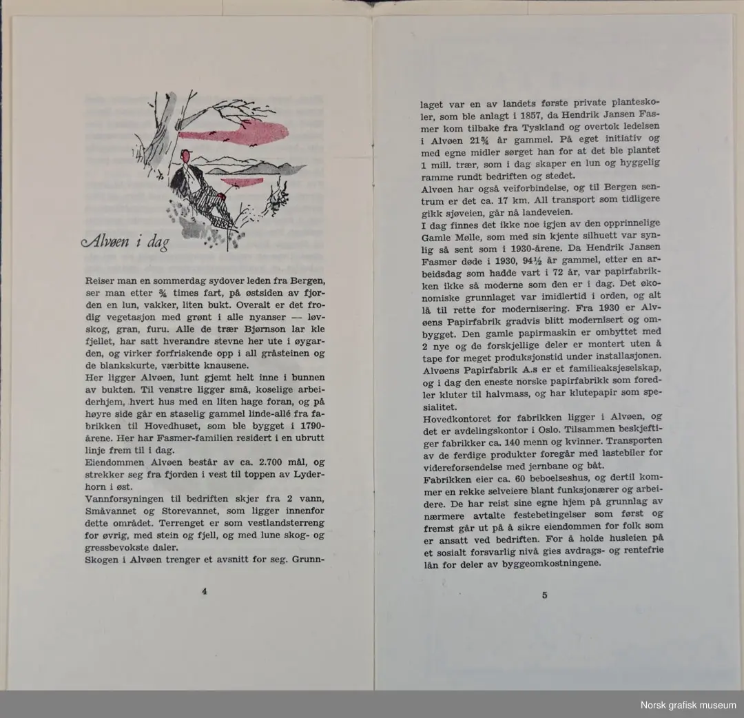 Hefte med historikk og fakta om Alvøens Papirfabrik As (bedriftshistorie, firmahistorie).