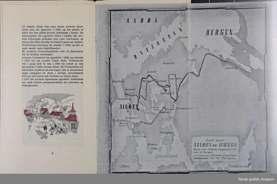 Hefte med historikk og fakta om Alvøens Papirfabrik As (bedriftshistorie, firmahistorie).