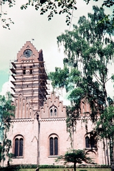 Växjö domkyrka, restaurering 1956. Södra fasaden. En byggnad