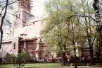 Växjö domkyrka, 1959. Under renovering, södra fasaden.