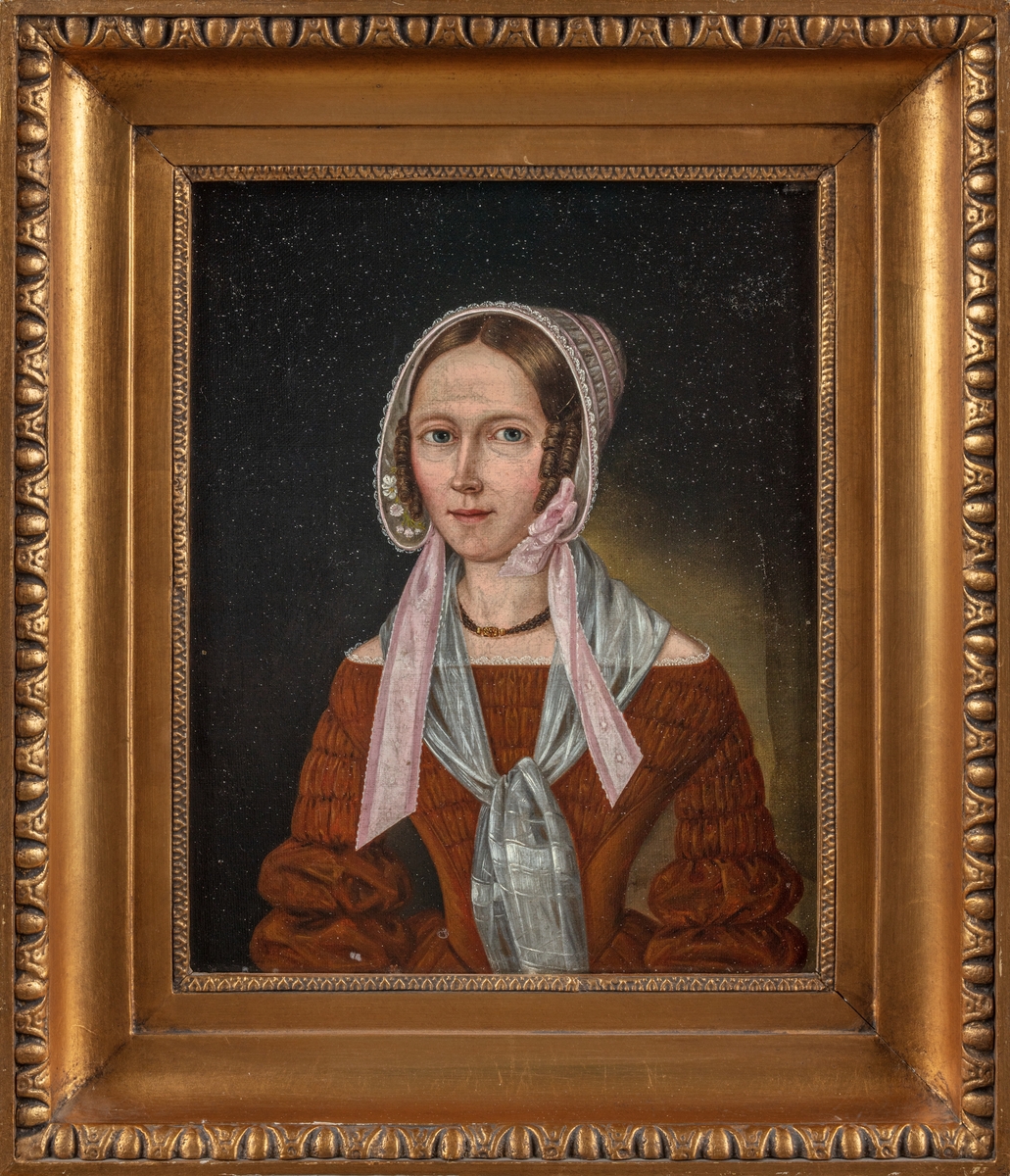 Maleri i forgylt treramme, olje på lerret.