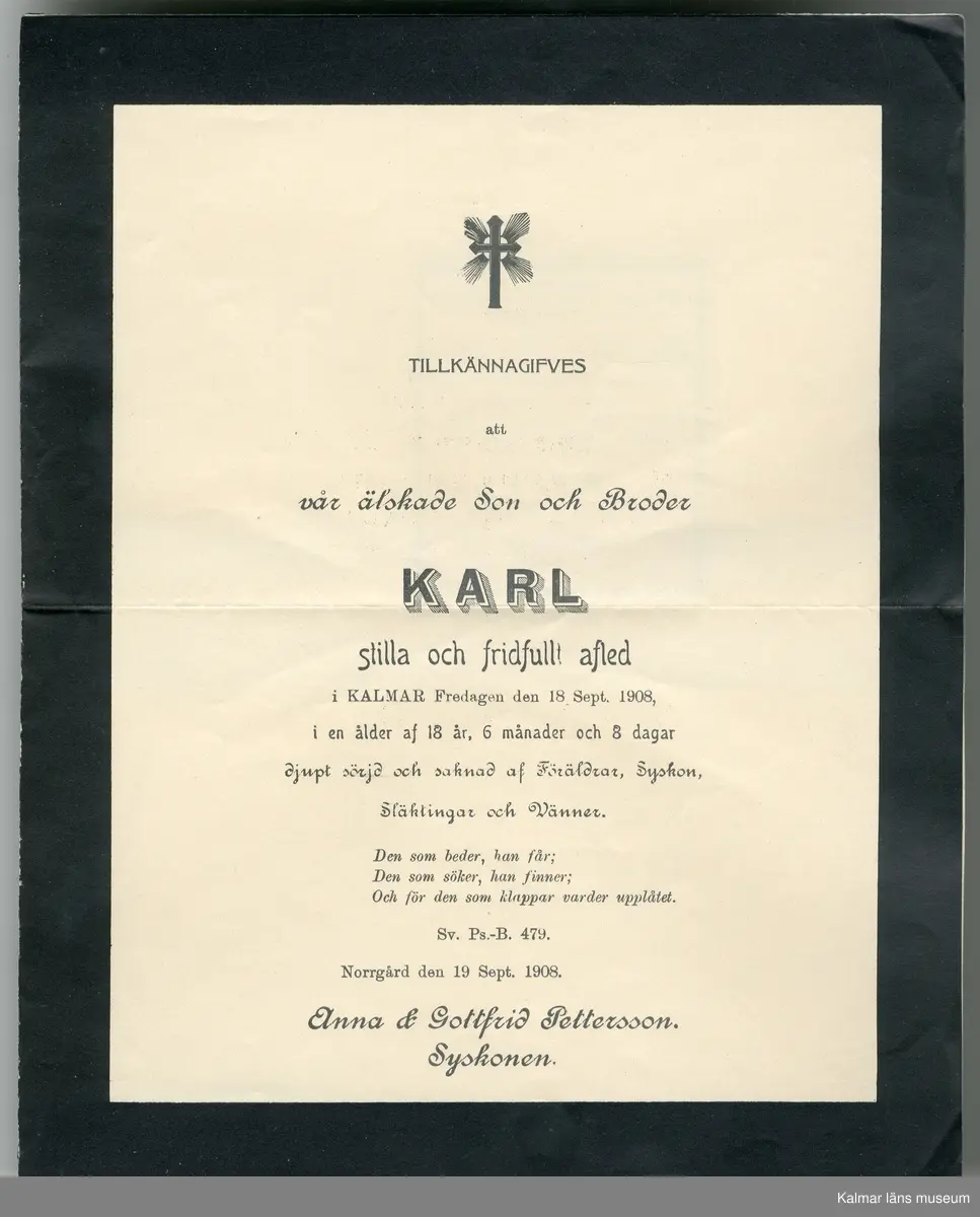 KLM 46489:15:1-3. Gravbrev, tre stycken, papper, färg. Vitt papper med svart ram och text i svart.