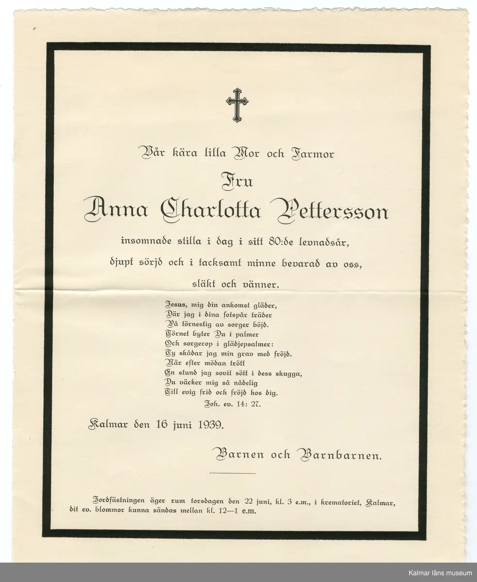 KLM 46489:15:1-3. Gravbrev, tre stycken, papper, färg. Vitt papper med svart ram och text i svart.