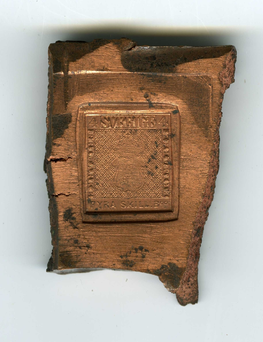 Kontramatris i massiv koppar, pressad med originalgravyr (PM 3713), valör 4 skilling banco. 