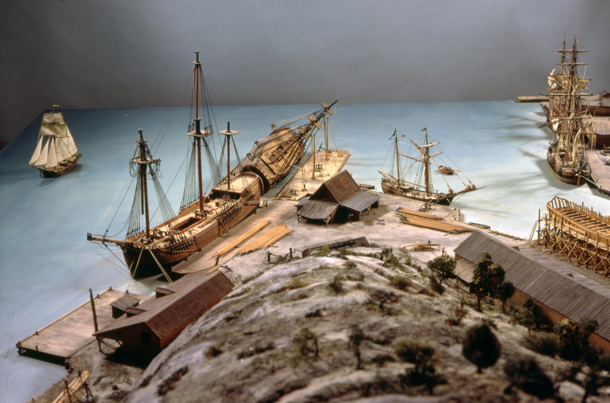 Modell av Södra varvet i Stockholm efter karta daterad 1781.