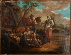 Ukjent tittel [figurer i landskap] [Oljetrykk]