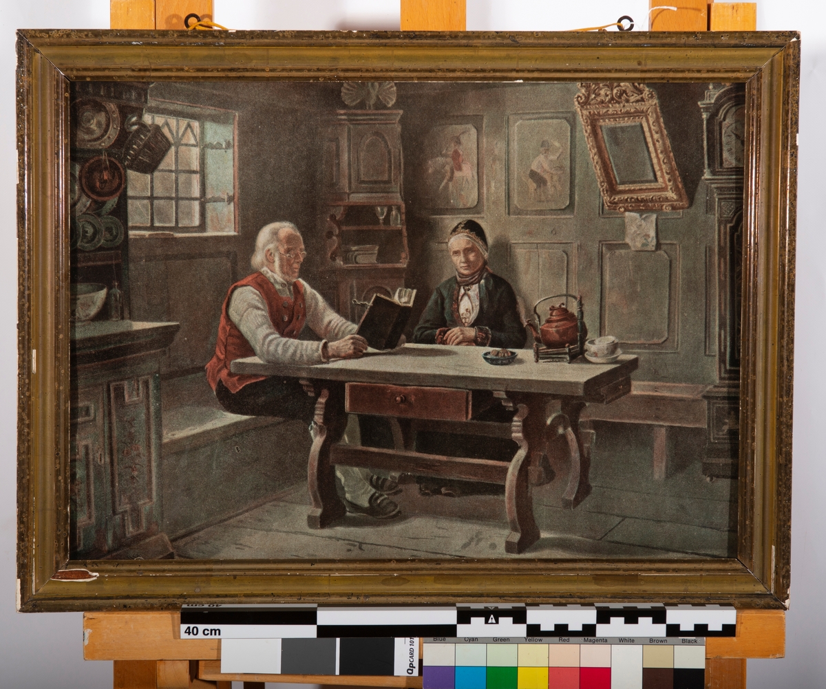 Reproduksjon, print av ´De ensomme gamle (Husandakt) av Adolph Tidemand