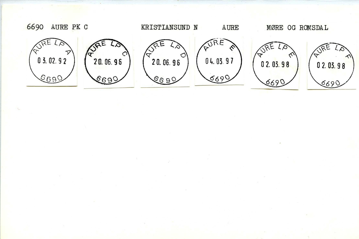 Stempelkatalog, 6690 Aure postkontor C. Kristiansund N. postkontor. Aure kommune. Møre og Romsdal.