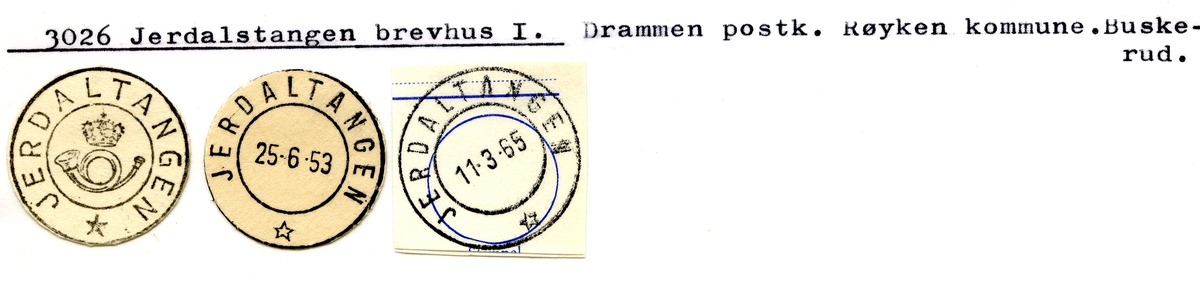 Stempelkatalog. 3026 jerdalstangen, Drammen postk., Røyken kommune, Buskerud