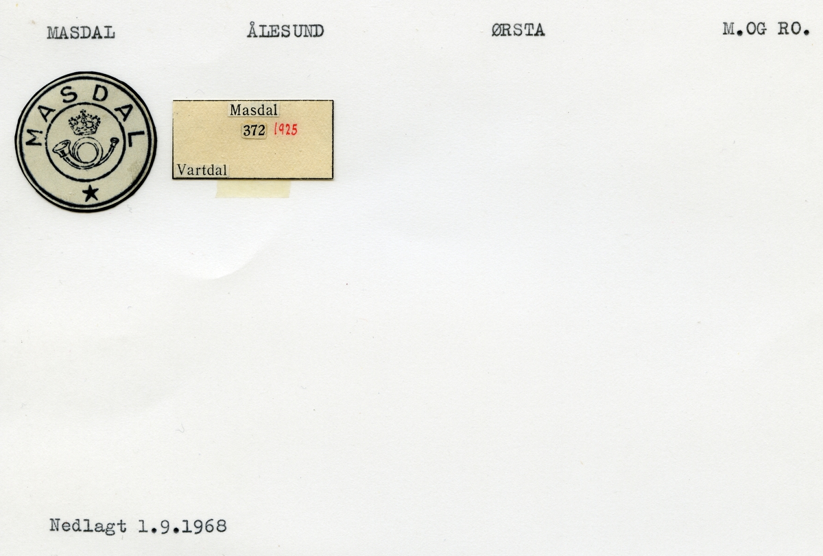 Stempelkatalog  Masdal, Ørsta kommune, Møre og Romsdal