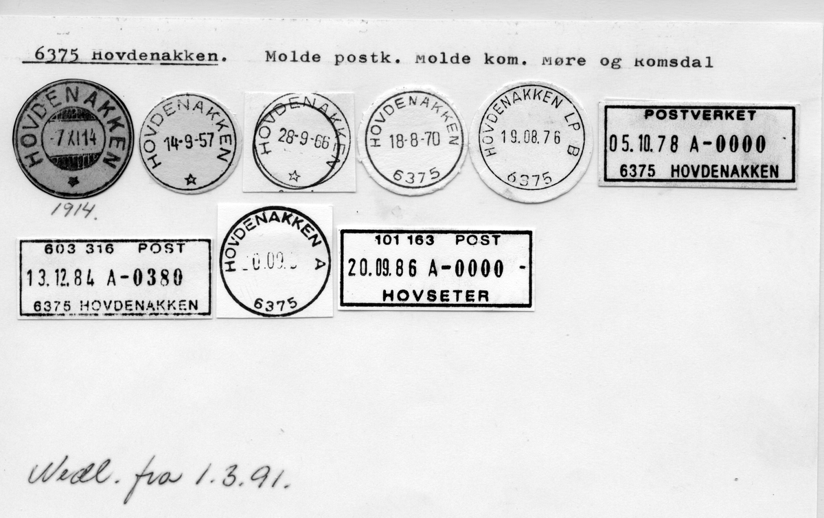 Stempelkatalog 6375 Hovdenakken, Molde, Møre og Romsdal