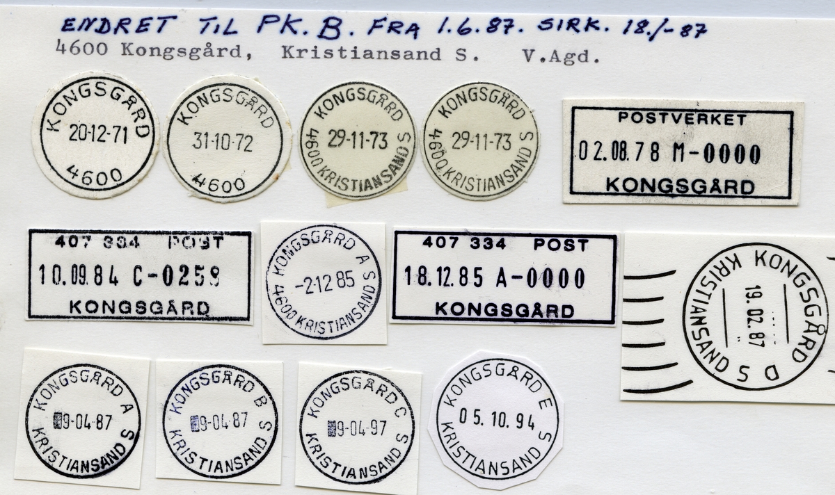 Stempelkatalog 4600 Kongsgård, Kristiansand, Vest Agder