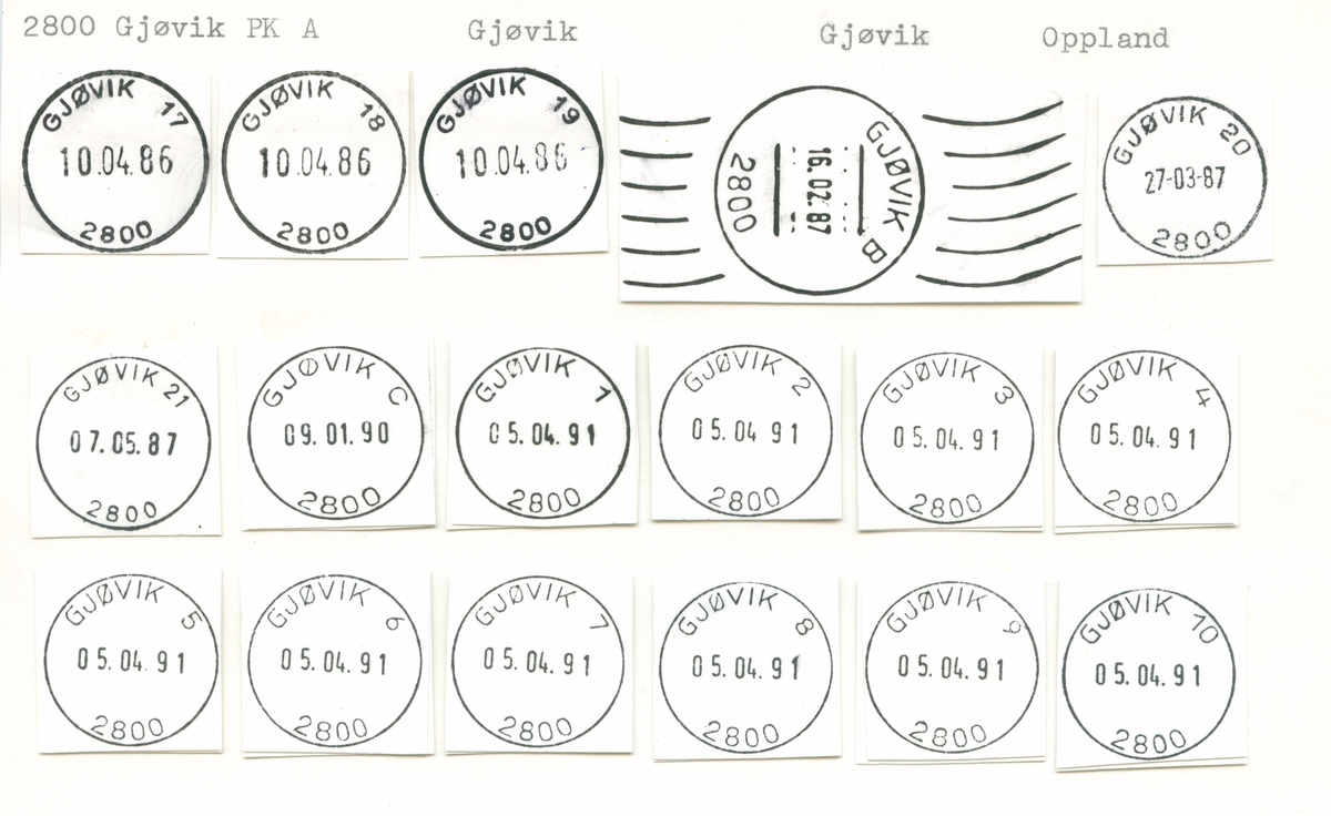 Stempelkatalog 2800 Gjøvik (Vardal, Gjøvig), Oppland