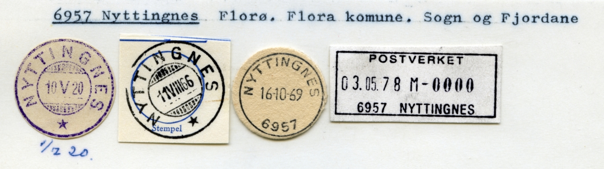 Stempelkatalog. 6957 Nyttingnes. Florø postkontor. Flora kommune. Sogn og Fjordane fylke.