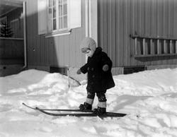 Vinter. Liten gutt på ski. Gunnar Berge.