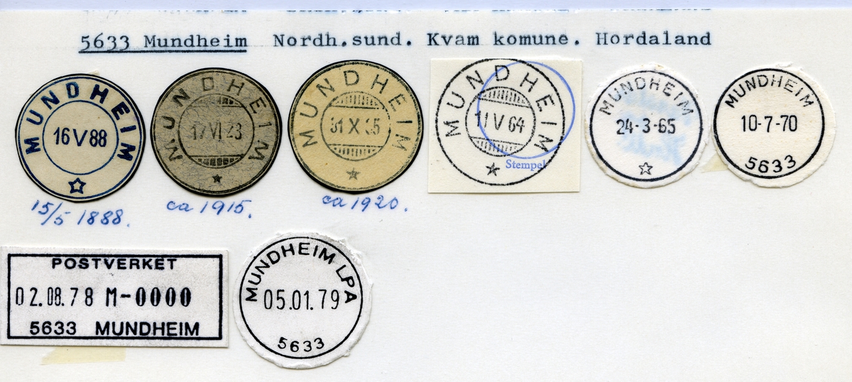 Stempelkatalog  5633 Mundheim, Kvam kommune, Hordaland