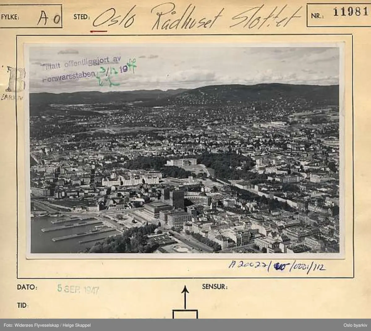 Vika, Rådhuset, Slottet, Kvadraturen (Flyfoto)