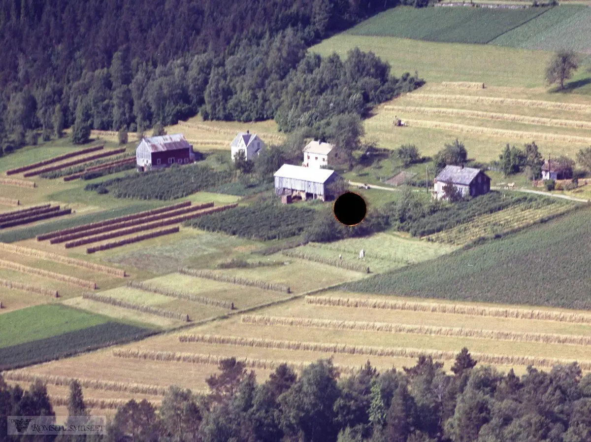 Sørås, gnr. 53.Lengst til høyre: Bnr. 4 "Myra". Olav N. Sørås budde her. Heimen hans Odd Sørås..I midten bildet: Bnr. 6. Magnar Rystad budde her. .Til venstre: Bnr. 5. Jan Rystad budde her.